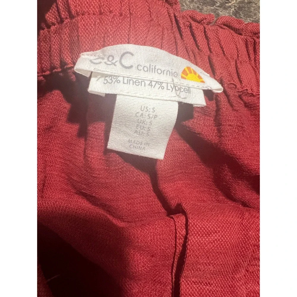 E&C California Terracotta Linen Blend Button Front Mini Skirt Boho Coastal Small